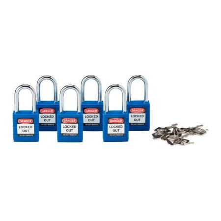 Brady Brady 150891 Safety Padlock With Label, Keyed Alike, Blue, Plastic Covered Steel, 6/Pack 105891